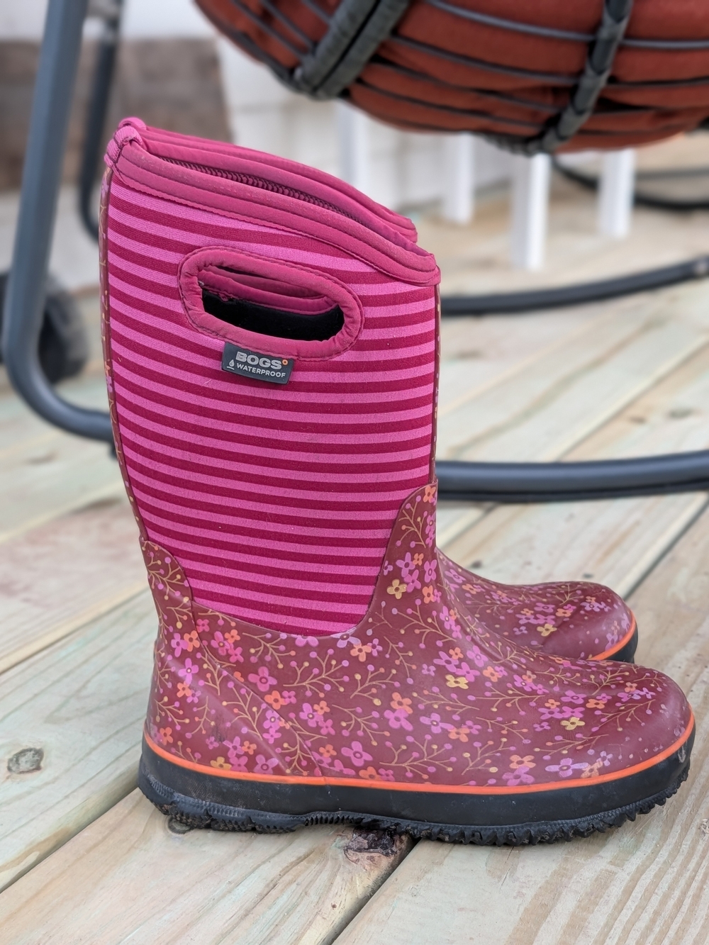 Classic Flower Stripes Rain Boot - Girls